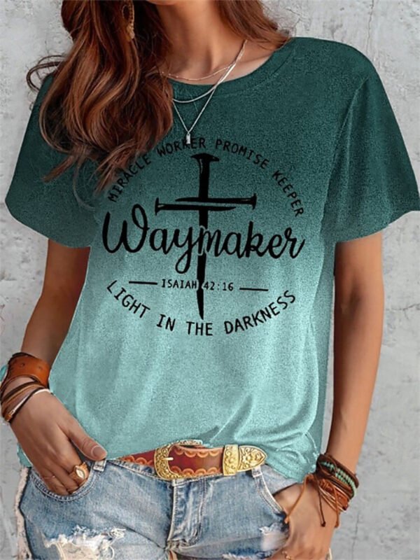 Summer Short Sleeve T-shirt Cross And Letter Print Tops Women - Image 4