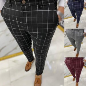 Men's Fashion Plaid Business Casual Pencil Pants Trousers