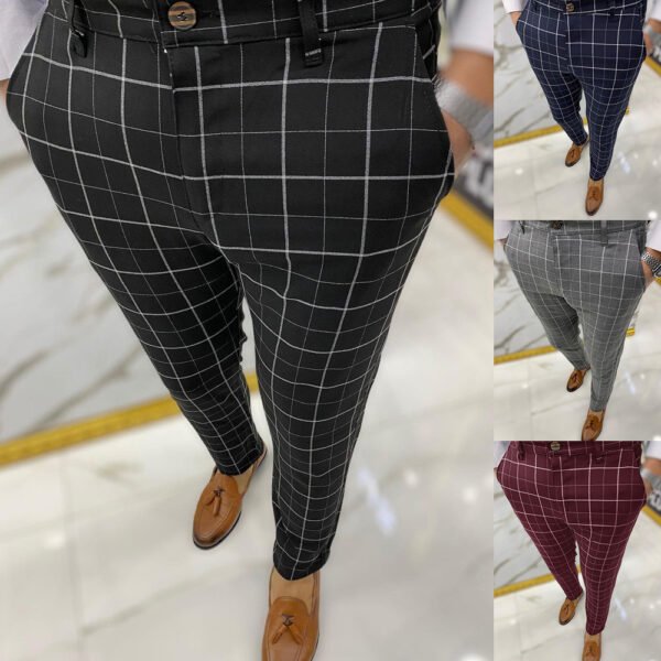Men's Fashion Plaid Business Casual Pencil Pants Trousers