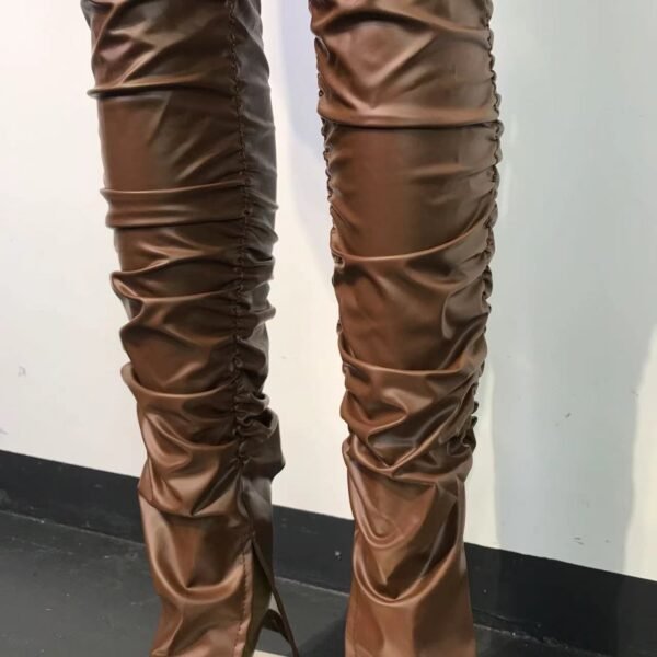 Women's Tight Elastic Force Leather Pants Suit - Image 5