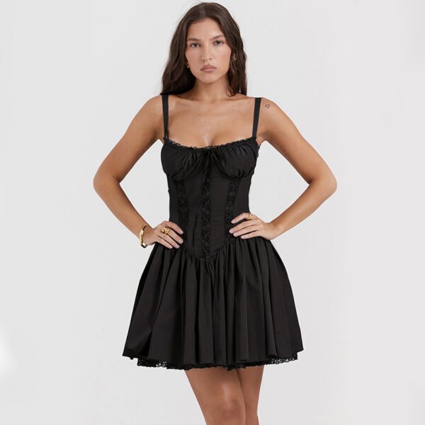 Sexy Lace Suspender Dress Summer Fashion Lace-up Slim Waist Pleated Short Dresses For Womens Clothing - Image 7