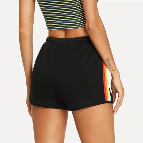 Women Rainbow Striped Elastic Shorts - Image 5