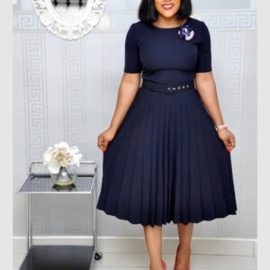 Round Neck Plus Size Mother's Dress Female Pleated Dress