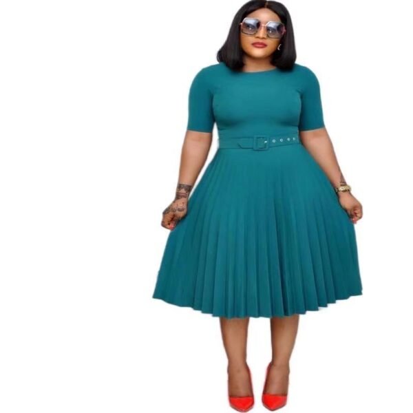 Round Neck Plus Size Mother's Dress Female Pleated Dress - Image 2
