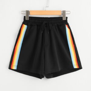 Women Rainbow Striped Elastic Shorts