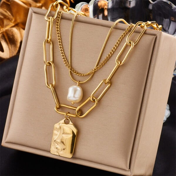 Fashion Jewelry Layered Face Portrait Chain Choker Necklace For Women Elegant Pearls Pendant Necklace Jewelry Accessories - Image 7