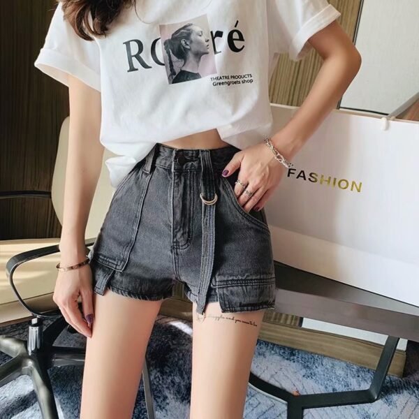 Denim shorts women straight loose women high - Image 3