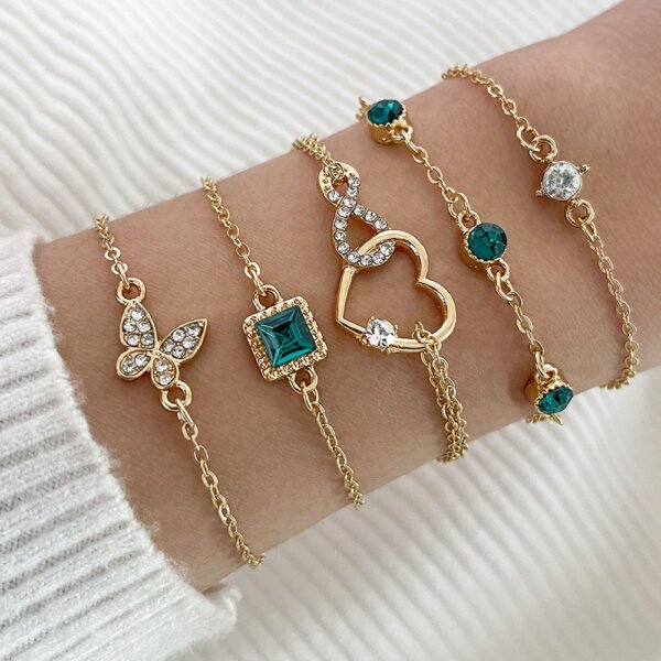 Bohemian 5pc Green Crystal Bracelets Jewelry Set For Women Heart Bracelet Wedding Engagement Bracelet Fashion Jewelry - Image 7