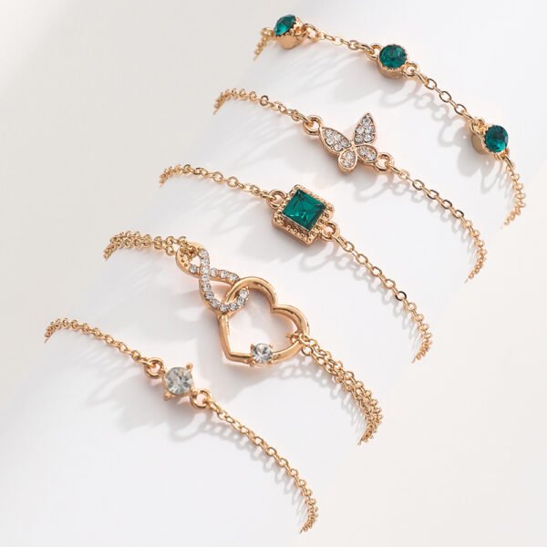 Bohemian 5pc Green Crystal Bracelets Jewelry Set For Women Heart Bracelet Wedding Engagement Bracelet Fashion Jewelry - Image 3