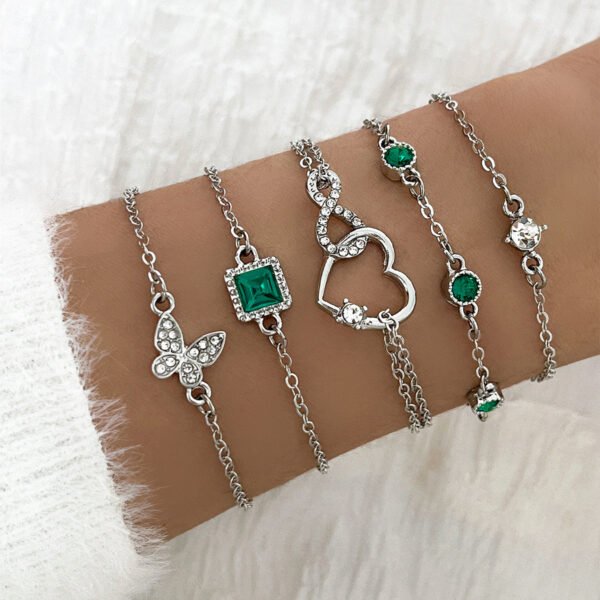 Bohemian 5pc Green Crystal Bracelets Jewelry Set For Women Heart Bracelet Wedding Engagement Bracelet Fashion Jewelry - Image 2