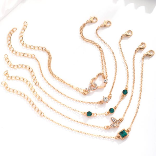 Bohemian 5pc Green Crystal Bracelets Jewelry Set For Women Heart Bracelet Wedding Engagement Bracelet Fashion Jewelry - Image 4