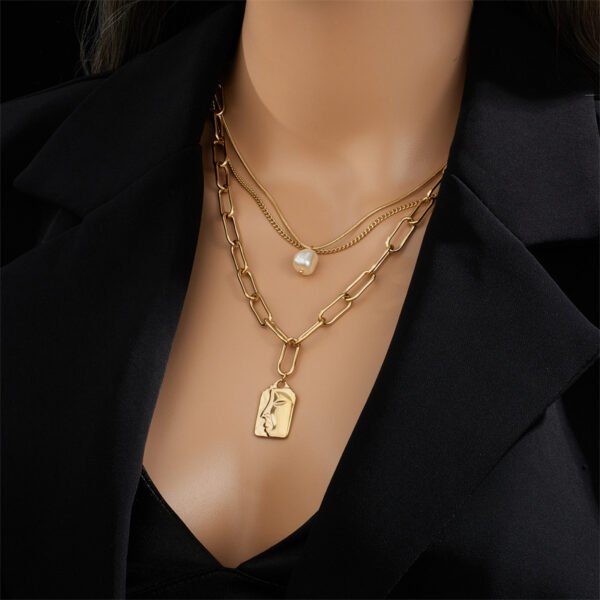 Fashion Jewelry Layered Face Portrait Chain Choker Necklace For Women Elegant Pearls Pendant Necklace Jewelry Accessories - Image 2