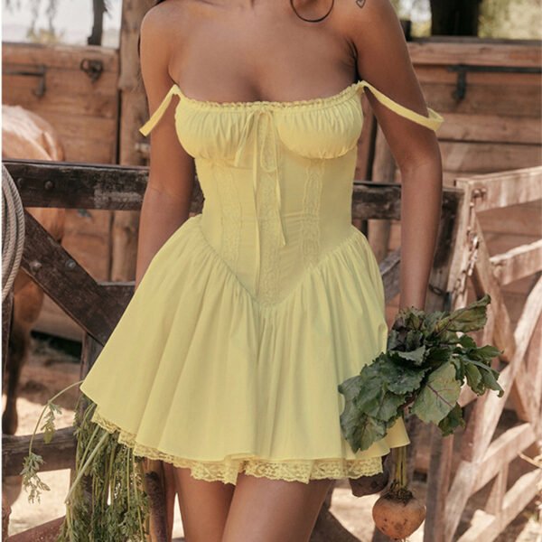 Sexy Lace Suspender Dress Summer Fashion Lace-up Slim Waist Pleated Short Dresses For Womens Clothing - Image 3